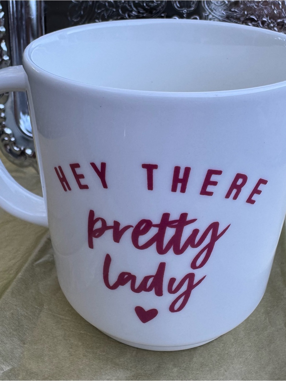 Threshold White Mug with Pink Script "Hey There Pretty Lady"
